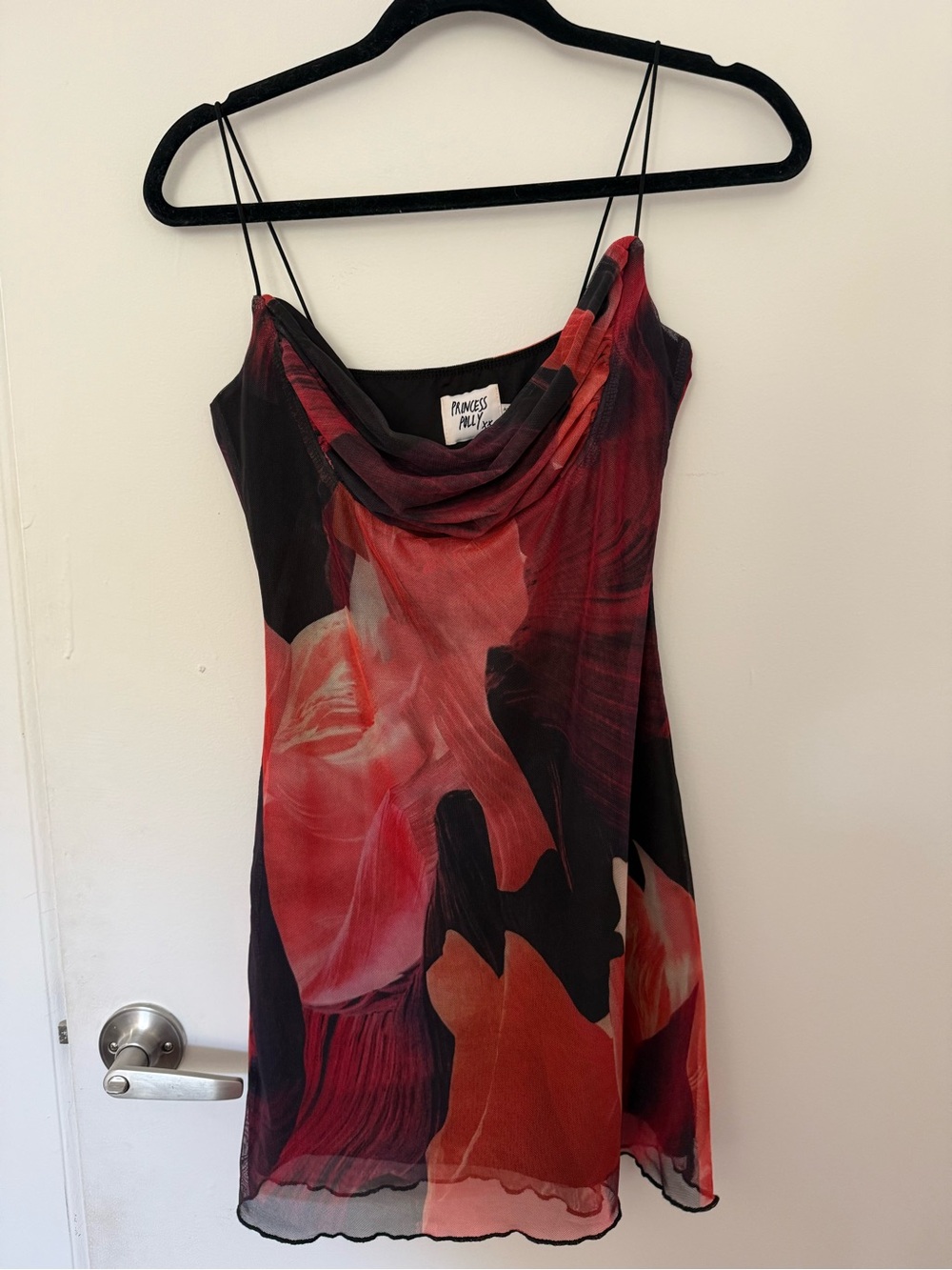 Princess Polly Red & Black Floral Cowl Mini Dress